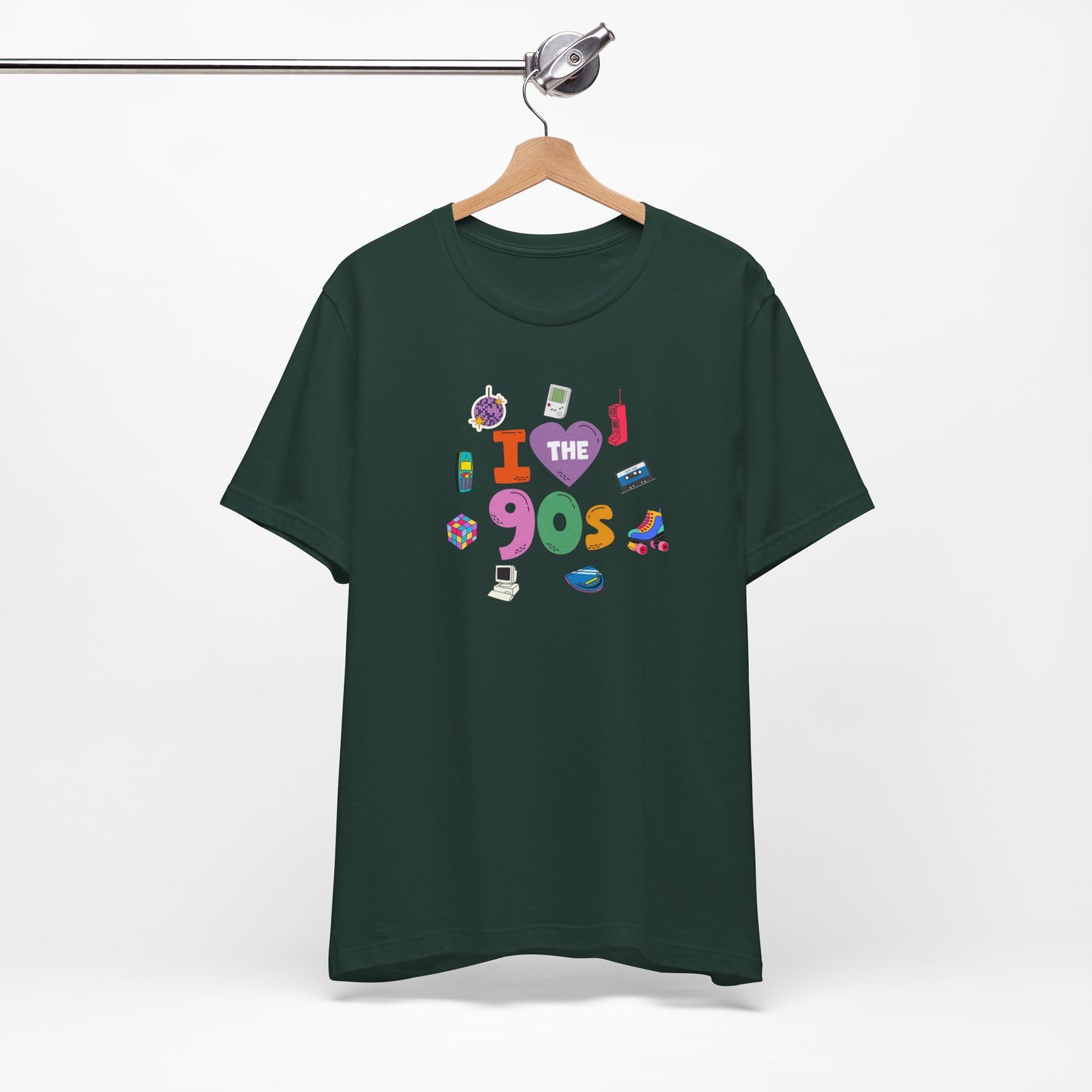 I  Love the 90's Short Sleeve Tee - Retro Graphic Tee, Vintage Style Shirt, Perfect for Casual Outings, 90s Nostalgia Apparel