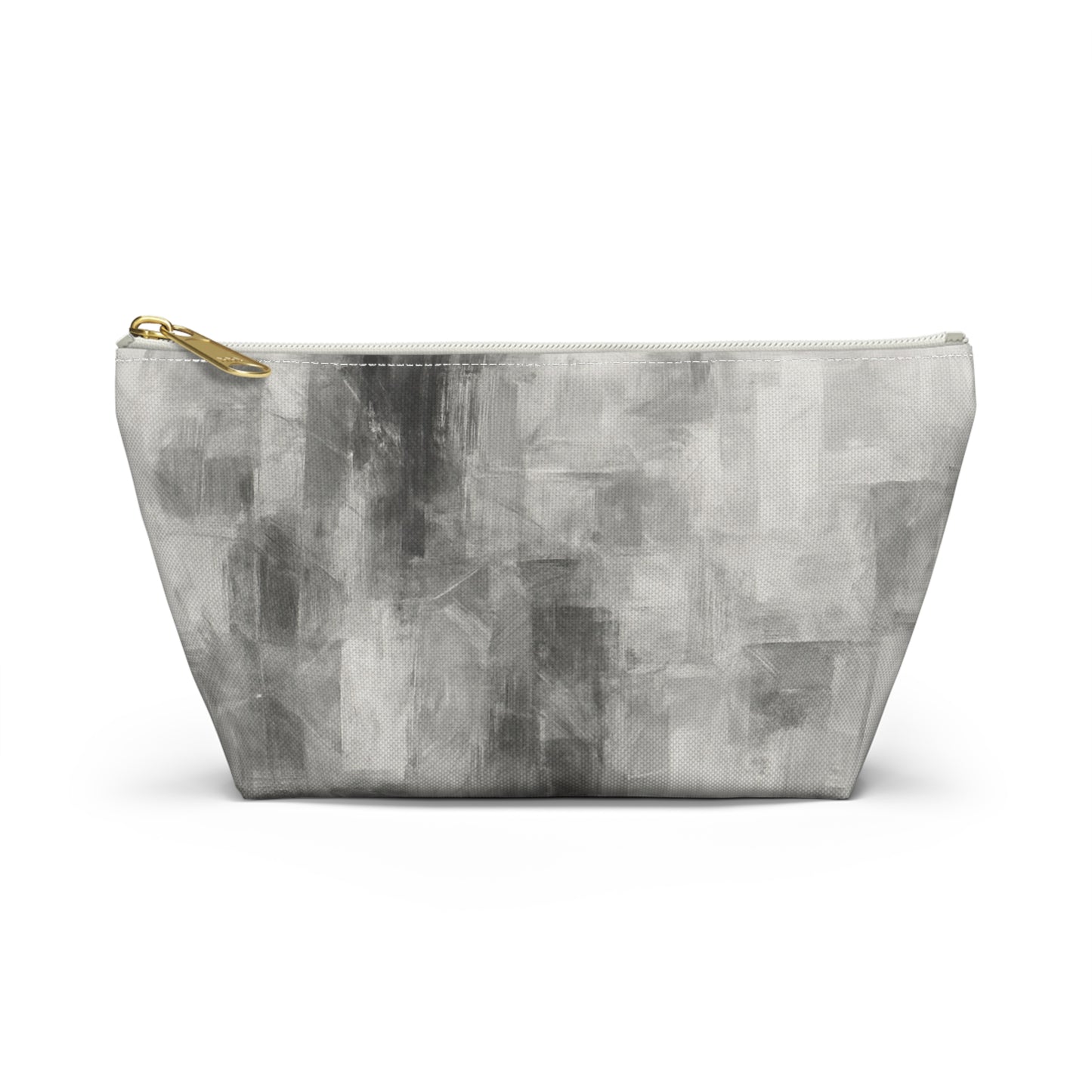 Gray abstract brushstroke accessory pouch from Printify featuring a stylish bag with artistic brushstroke design.