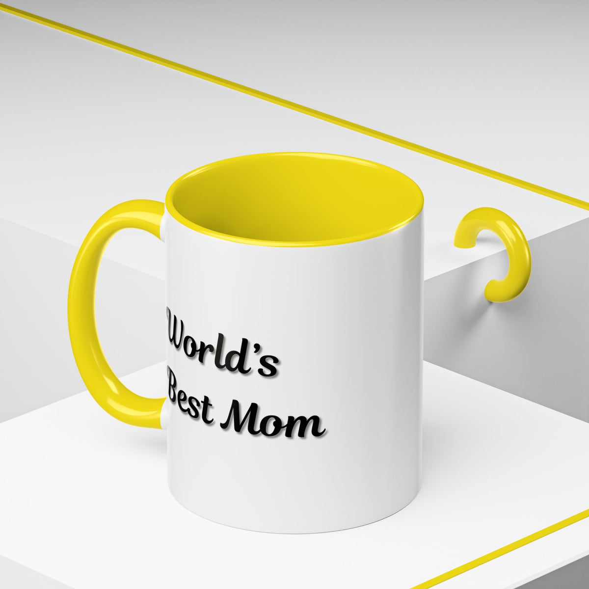 Black-trim ceramic mug with "World's Best Mom" accent design, perfect for Mother's Day gift from Printify.