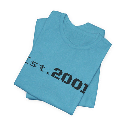 Retro minimalist Est. 2001 graphic T-shirt by Printify, featuring a simple design celebrating the birth year.