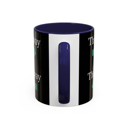Ceramic coffee mug with "This Way or That Way" arrow design in 11oz or 15oz sizes, featuring a printed graphic on white ceramic.