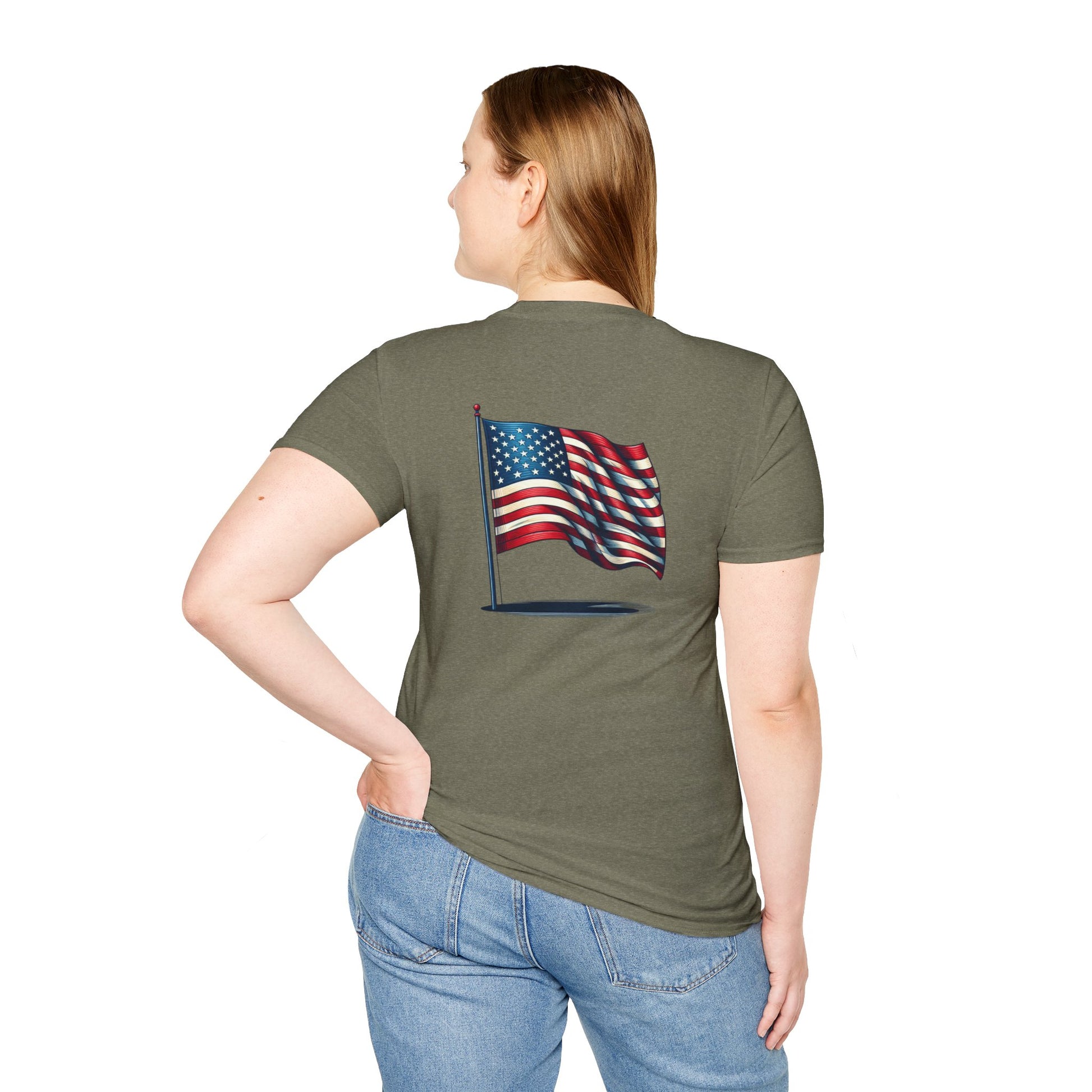 Patriotic Unisex Softstyle T-Shirt, American Flag Tee, USA Pride Shirt, Perfect for Independence Day, Casual Wear - TRV