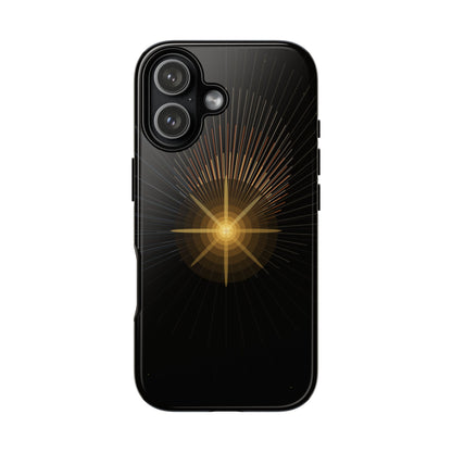 Tough Cases - Radiant Star Phone Case, Protective Black Shockproof Cover with Golden Light Design