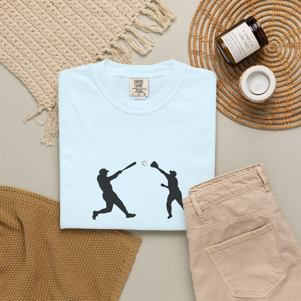 Black baseball silhouette graphic T-shirt for men, featuring minimal baseball player design by Printify.
