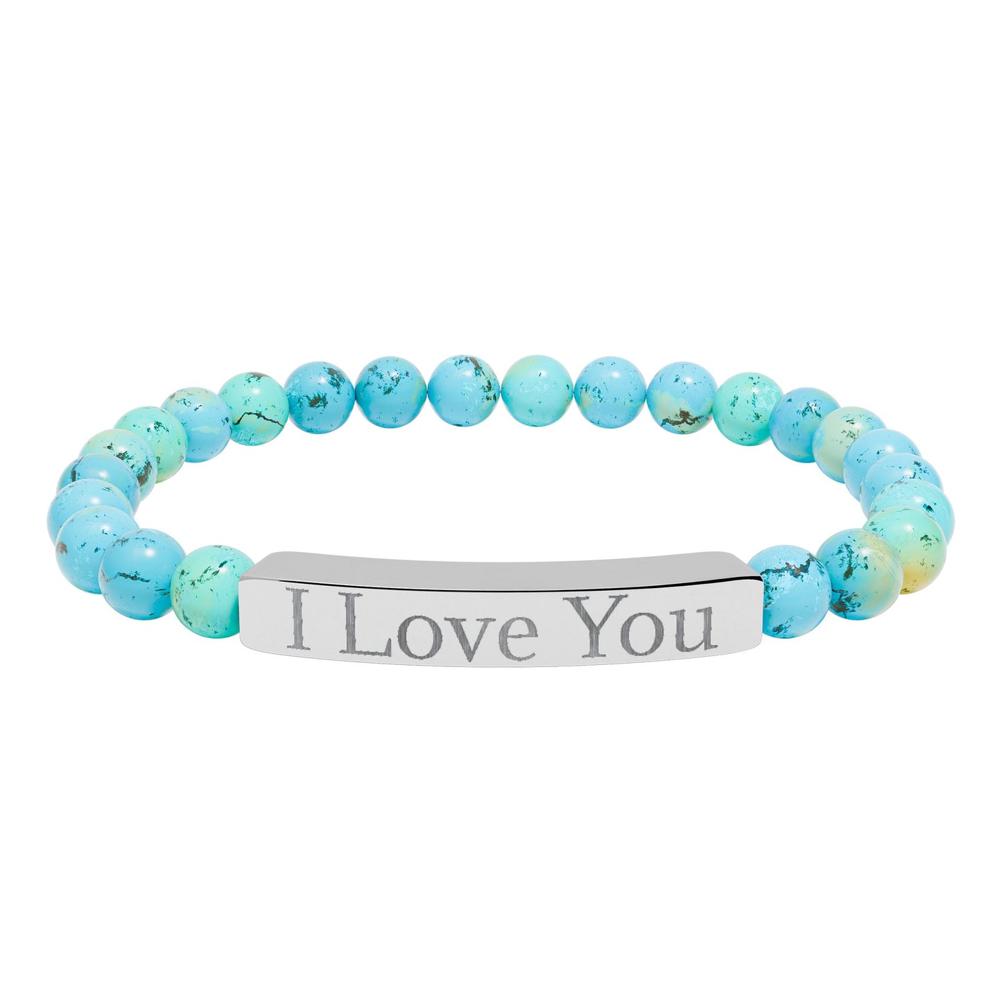 Engraved 'I Love You' natural stone stretch bracelet from Printify, featuring smooth polished stones and a heartfelt message.