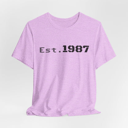 Vintage Est. 1987 T-Shirt by Printify featuring classic design celebrating the year 1987, casual and comfortable apparel.