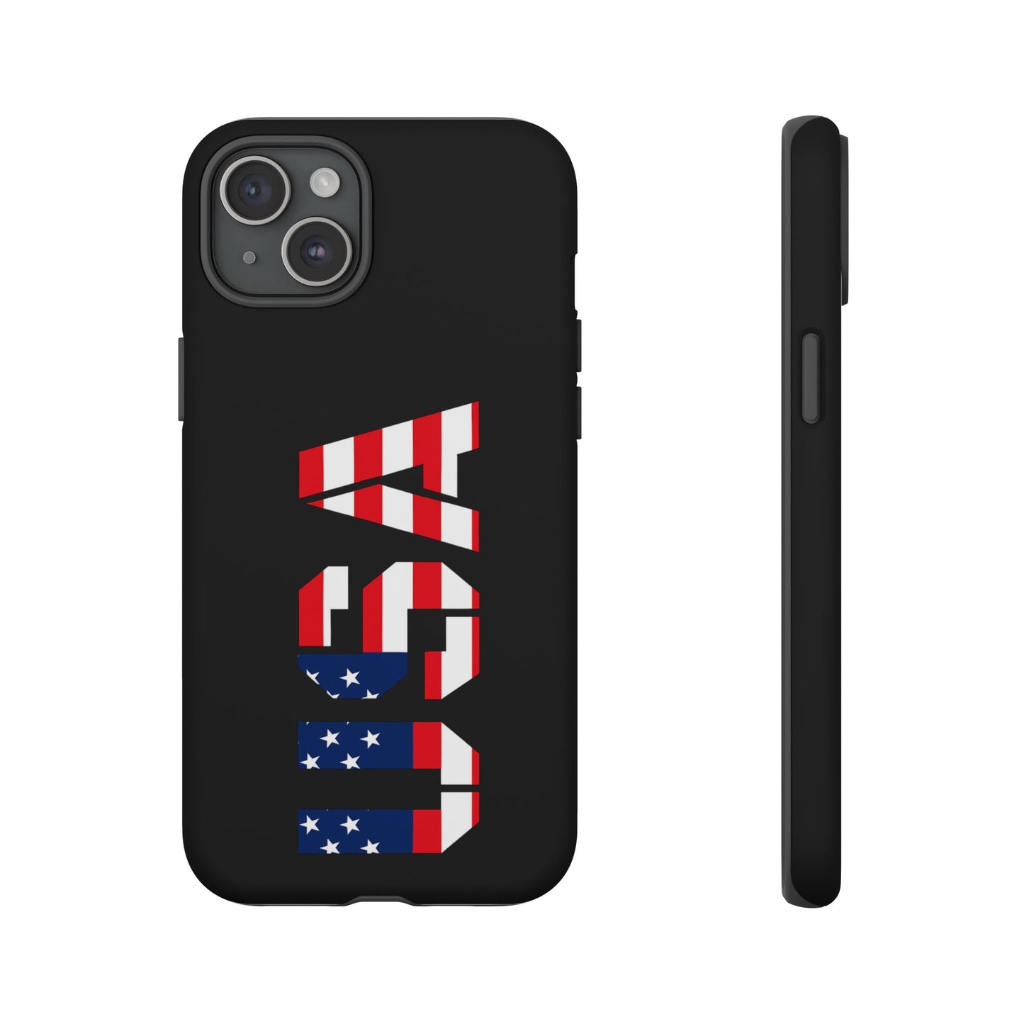 USA Phone Case with patriotic American flag design, durable tough case by Printify for iPhone or Android smartphones.