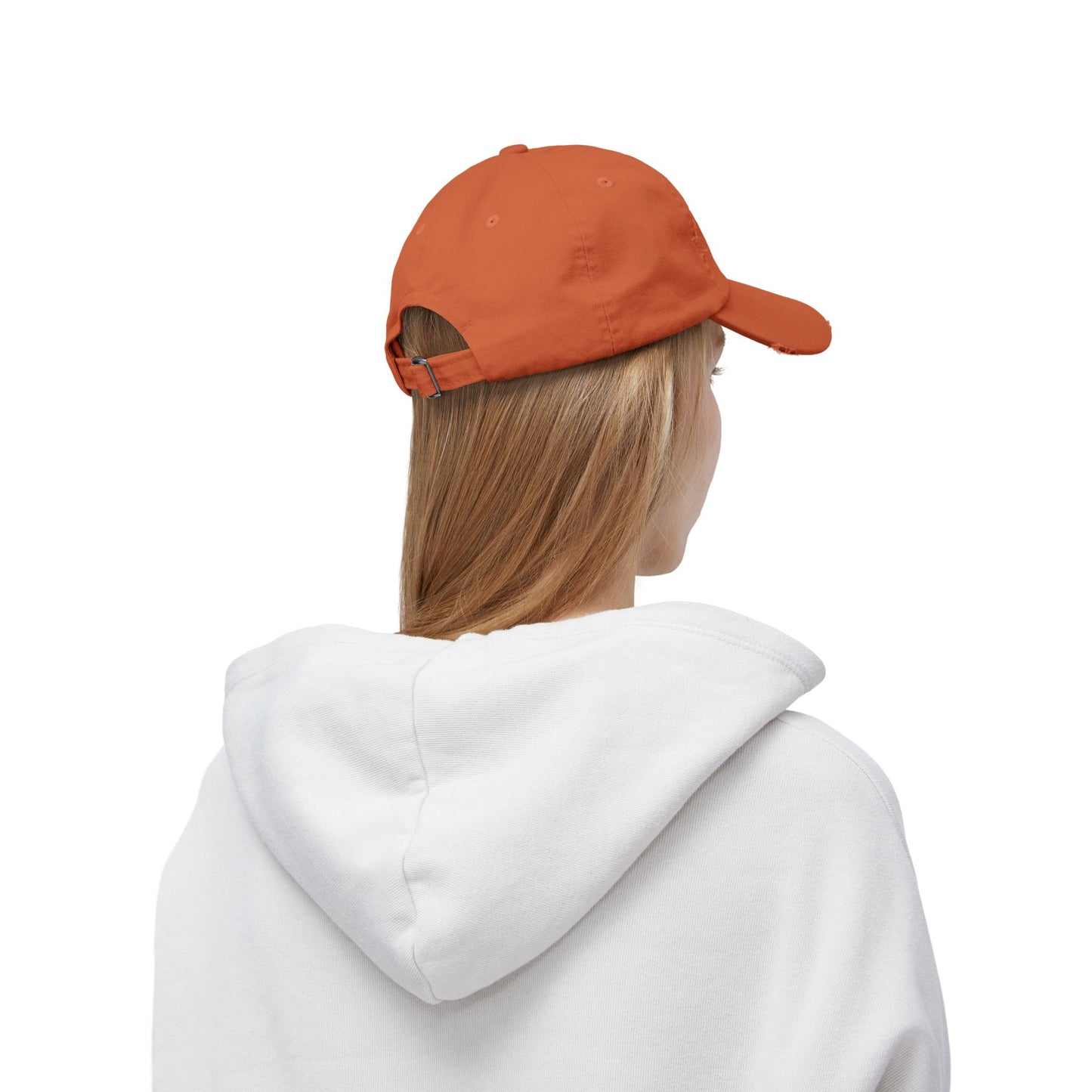 Distressed baseball cap with silhouette batter design, casual hat by Printify, featuring a worn, vintage-style look.