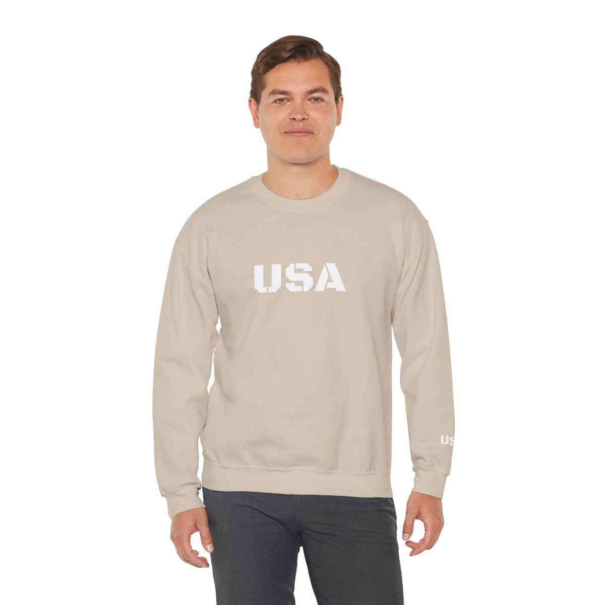 Printify USA crewneck sweatshirt featuring patriotic design, cozy fit, perfect for all seasons and casual wear.