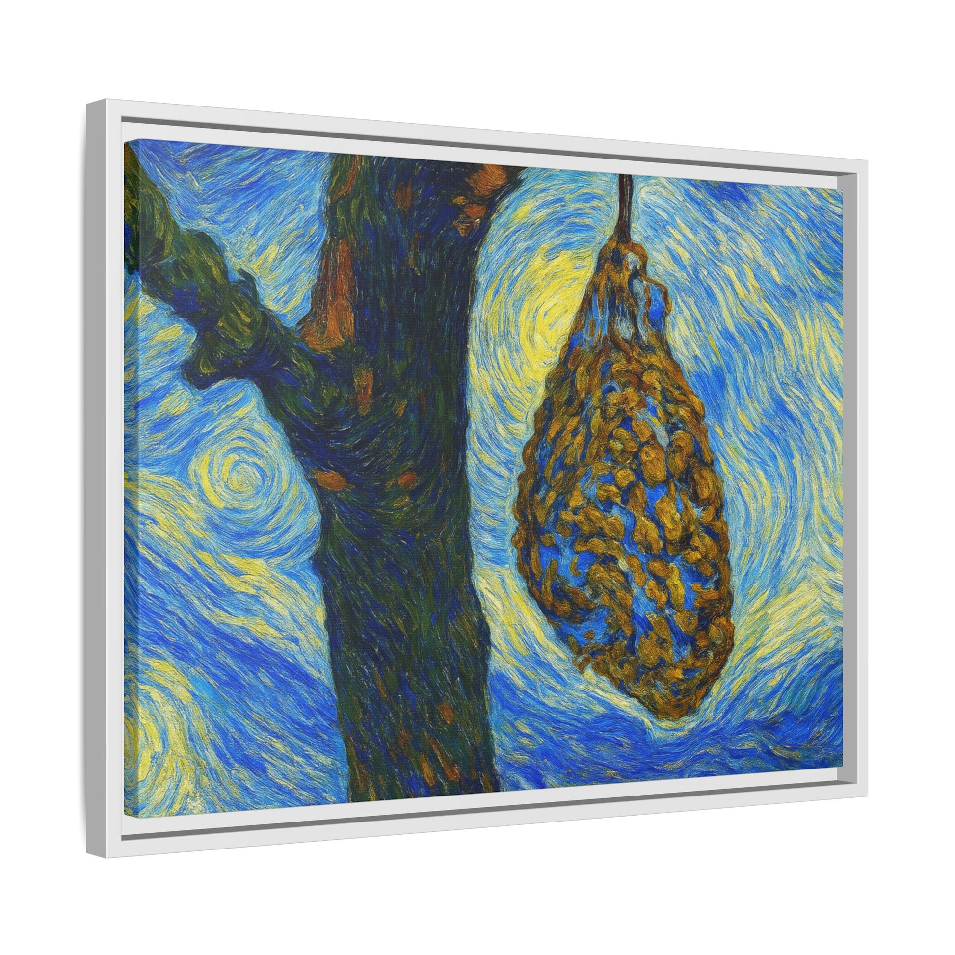 Framed matte canvas art of a starry nut cluster with dried plum colors, by Printify, showcasing detailed natural imagery.