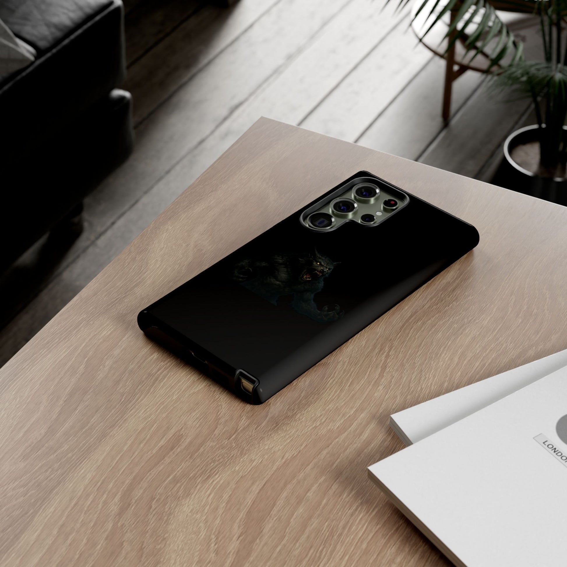 Werewolf phone case with dark monster graphic, tough protective design for smartphones by Printify.
