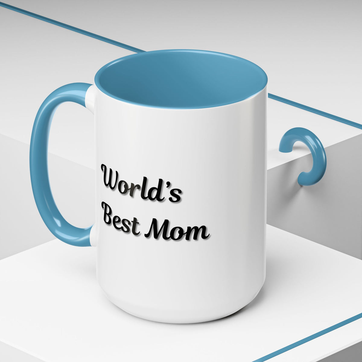 Black-trim ceramic coffee mug with "World's Best Mom" inscription, ideal for Mother's Day, by Printify.