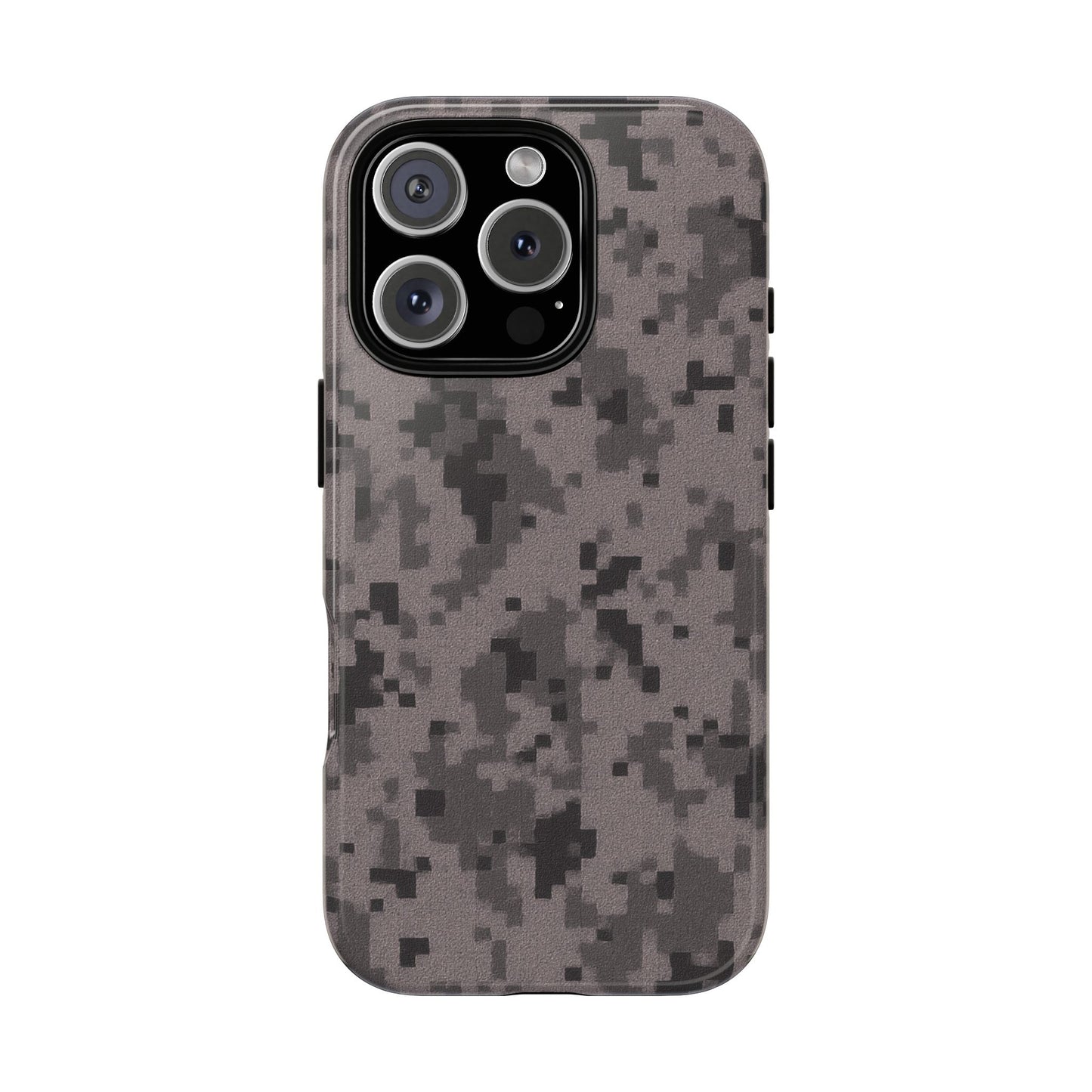 Gray digital camo phone case by Printify, tough protective cover designed for smartphones with camouflage pattern.