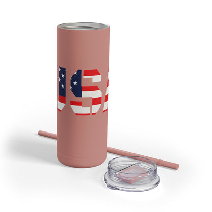 USA Flag Tumbler - 20oz Skinny Matte Drinkware, Travel Mug, Patriotic Gift, Fourth of July, Summer BBQ, Camping, Outdoor - TRV