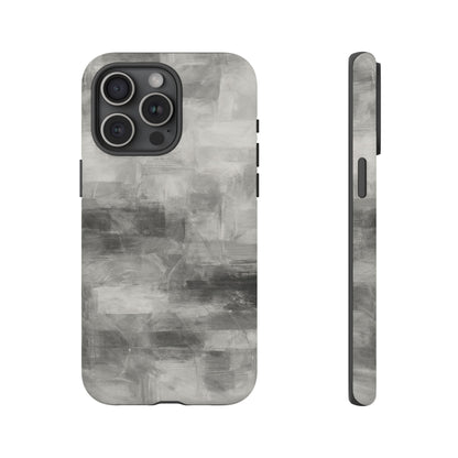 Abstract gray grid phone case for iPhone, tough protective cover by Printify with modern geometric design.