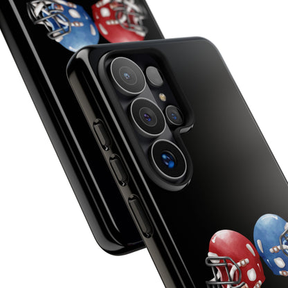 Red and blue football helmet tough phone case for iPhone, protective Printify cover with sports design.