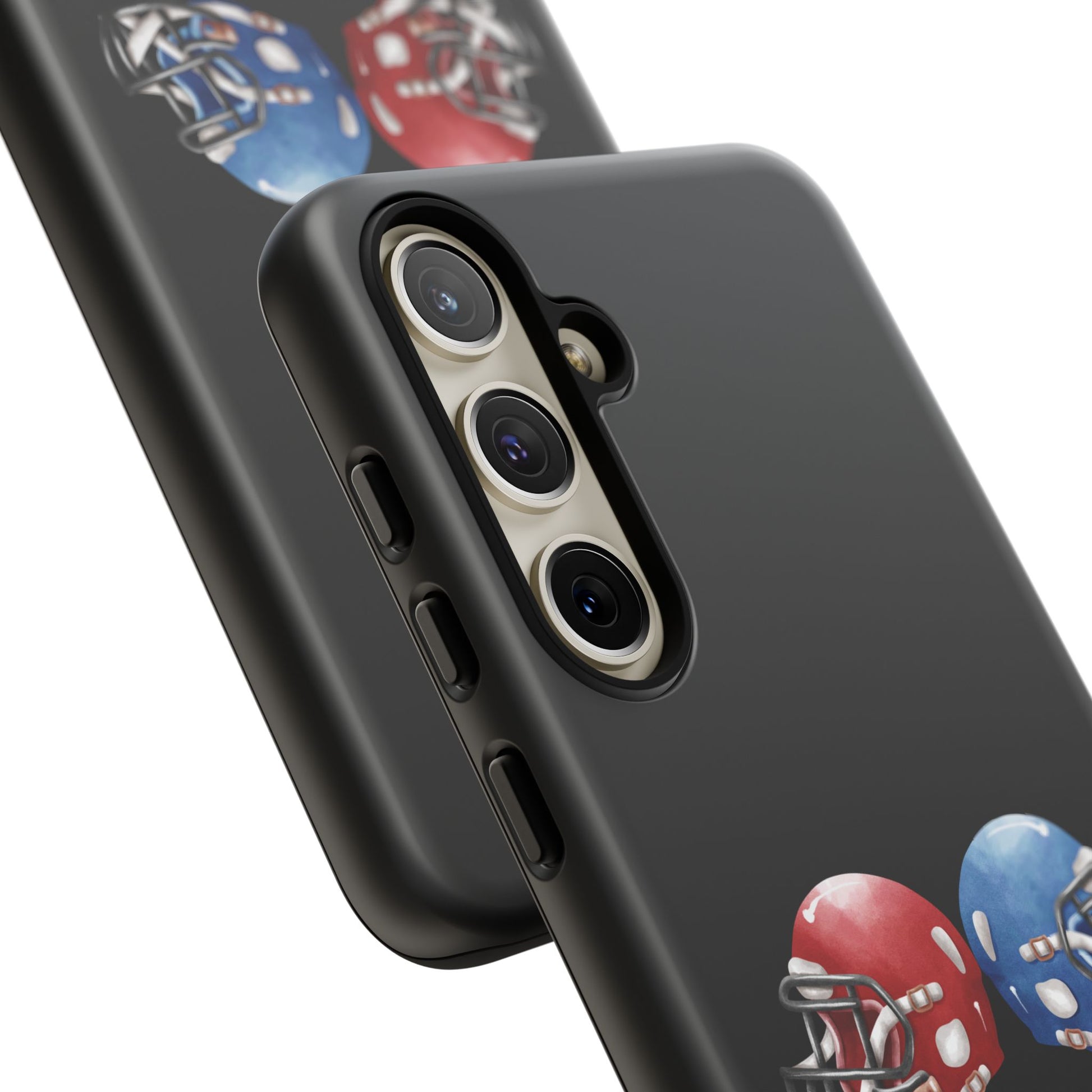 Red and blue football helmet tough phone case for iPhone, protective Printify cover featuring sports helmet design.