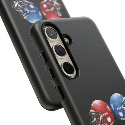 Red and blue football helmet tough phone case for iPhone, protective Printify cover featuring sports helmet design.