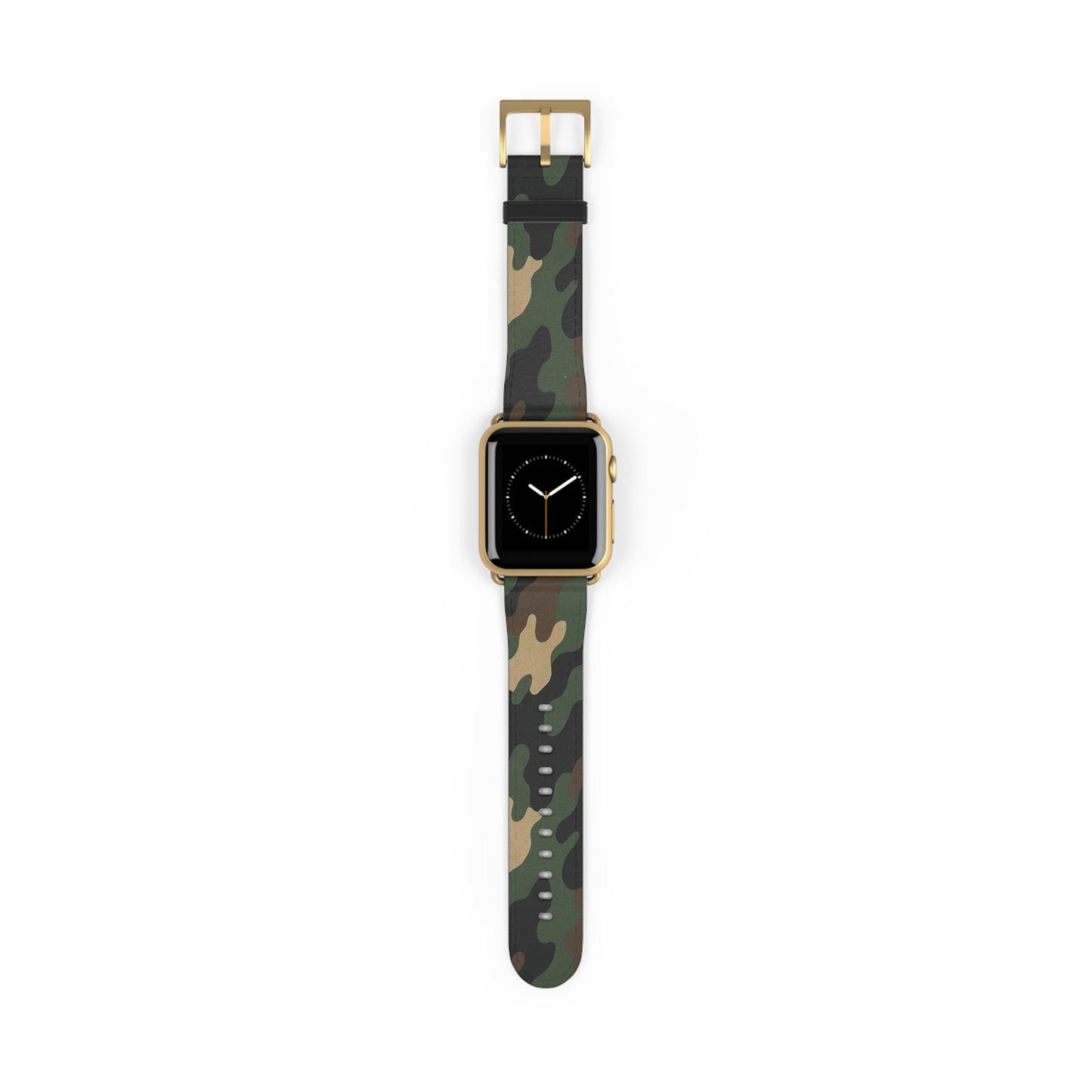 Green camouflage silicone Apple Watch band, Printify accessory, designed for comfortable wear and stylish camouflage pattern.