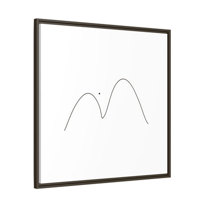 Framed matte canvas features minimalist mountain line art by Printify, showcasing sleek black mountain outlines on white background.
