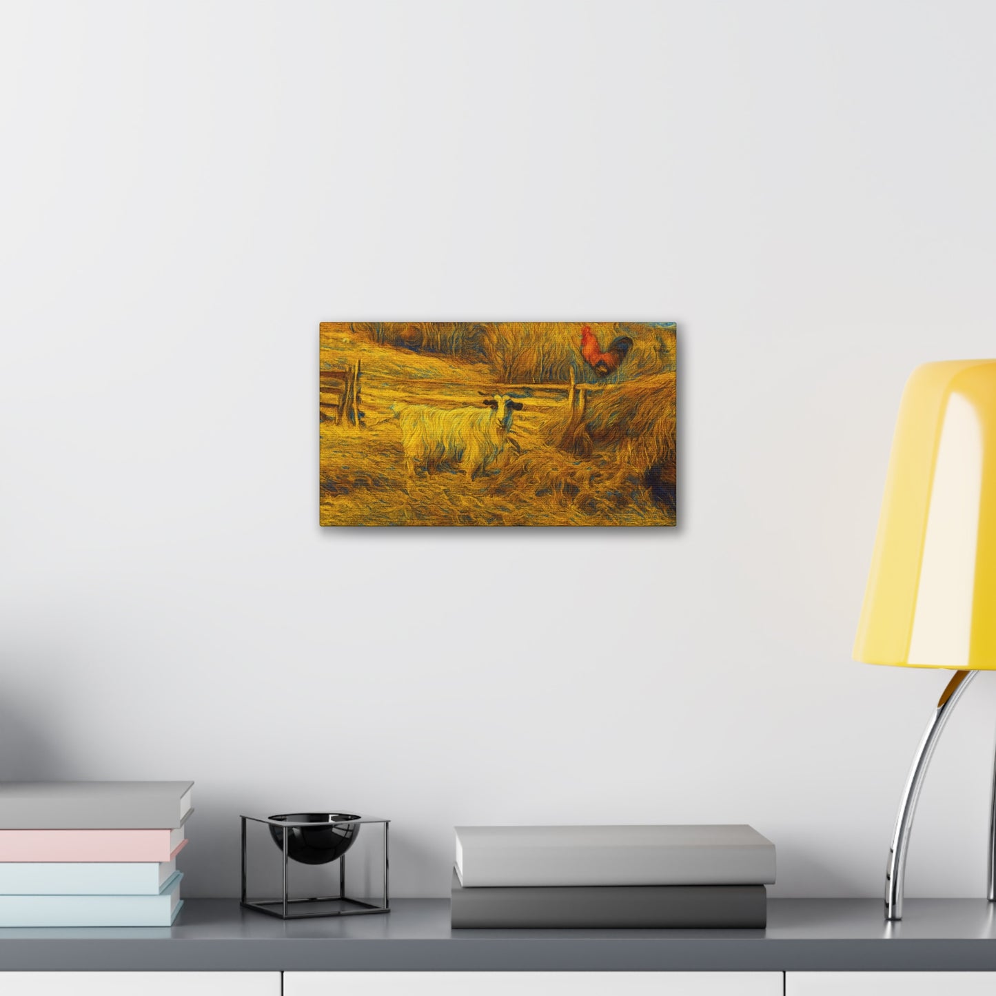 Rustic Farmhouse Canvas Print with Goat and Rooster, Country Decor, Animal Art, Gift for Farmers, Farmhouse Wall Art, Rustic Home Decor