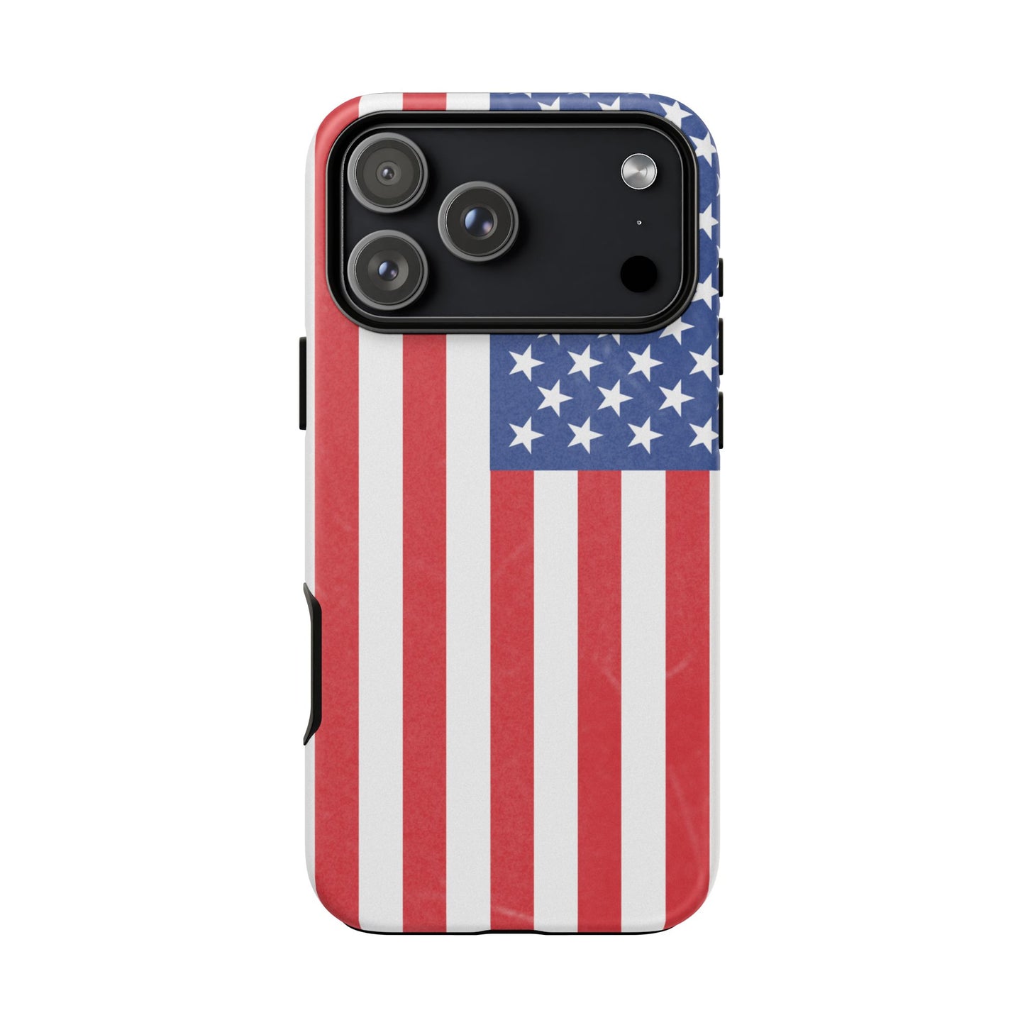 Durable American flag phone case for iPhone with patriotic design, made by Printify, offering protection and style.