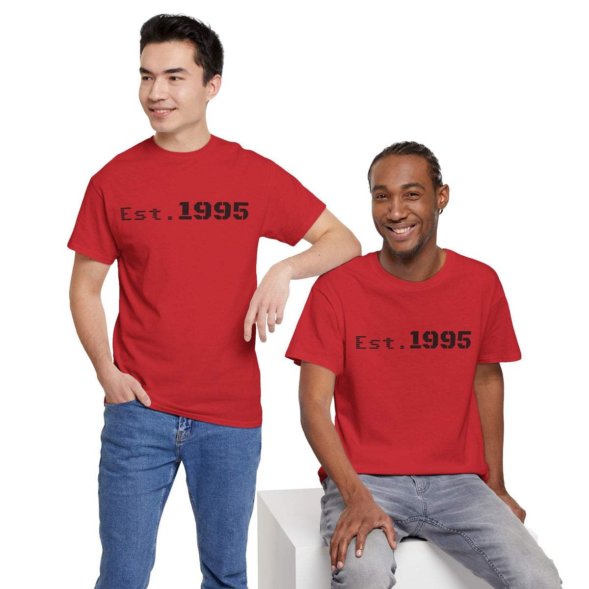 Vintage beige Est. 1995 T-shirt by Printify featuring minimalist design and birthday anniversary print on soft cotton fabric.