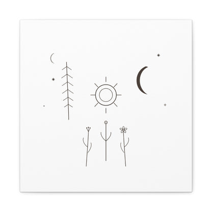 Minimal Sun Moon Botanical Canvas | Stretched Matte Wall Art