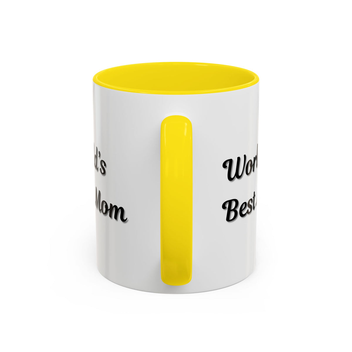 Black-trim ceramic mug with "World's Best Mom" text, perfect for Mother's Day, by Printify, featuring a classic coffee mug design.