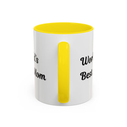 Black-trim ceramic mug with "World's Best Mom" text, perfect for Mother's Day, by Printify, featuring a classic coffee mug design.