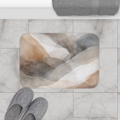 Neutral Watercolor Abstract Bath Mat | Earth Tone Bathroom Rug