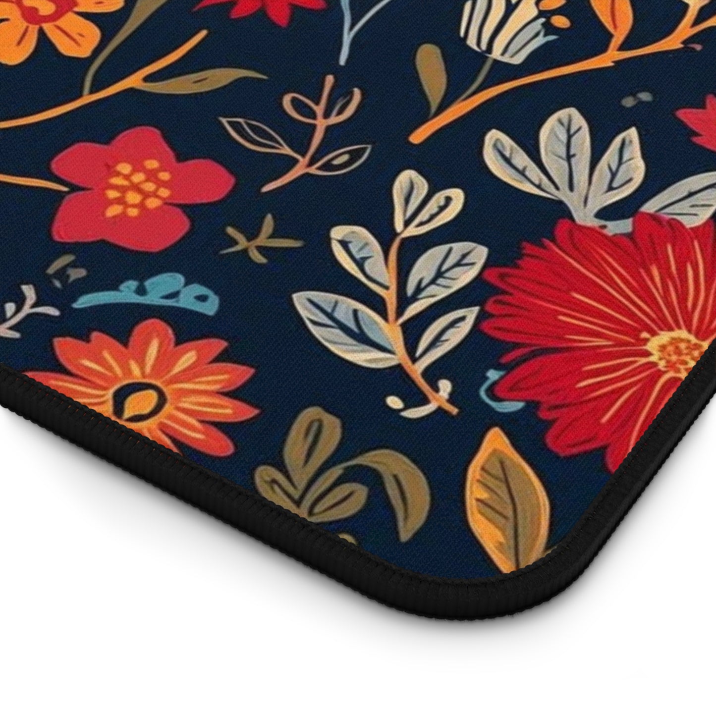 Autumn floral pattern desk mat from Printify featuring fall flowers, designed as a stylish mouse pad for workspace decor.