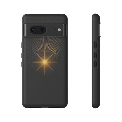 Tough Cases - Radiant Star Phone Case, Protective Black Shockproof Cover with Golden Light Design