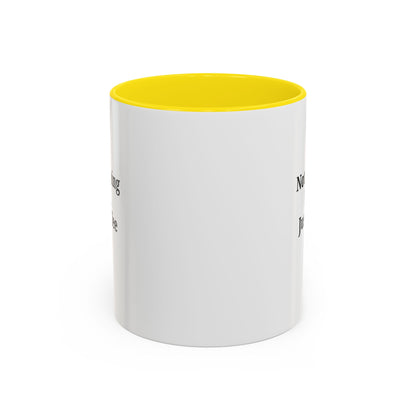 Ceramic coffee mug with "Not a Morning Person, Just a Coffee Person" print, designed by Printify, on a white background.