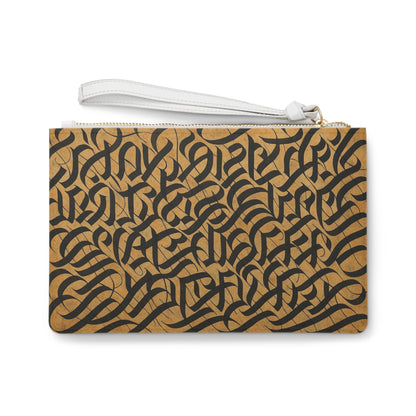 Elegant black calligraphy clutch bag by Printify, evening purse for special occasions, featuring stylish design and compact size.