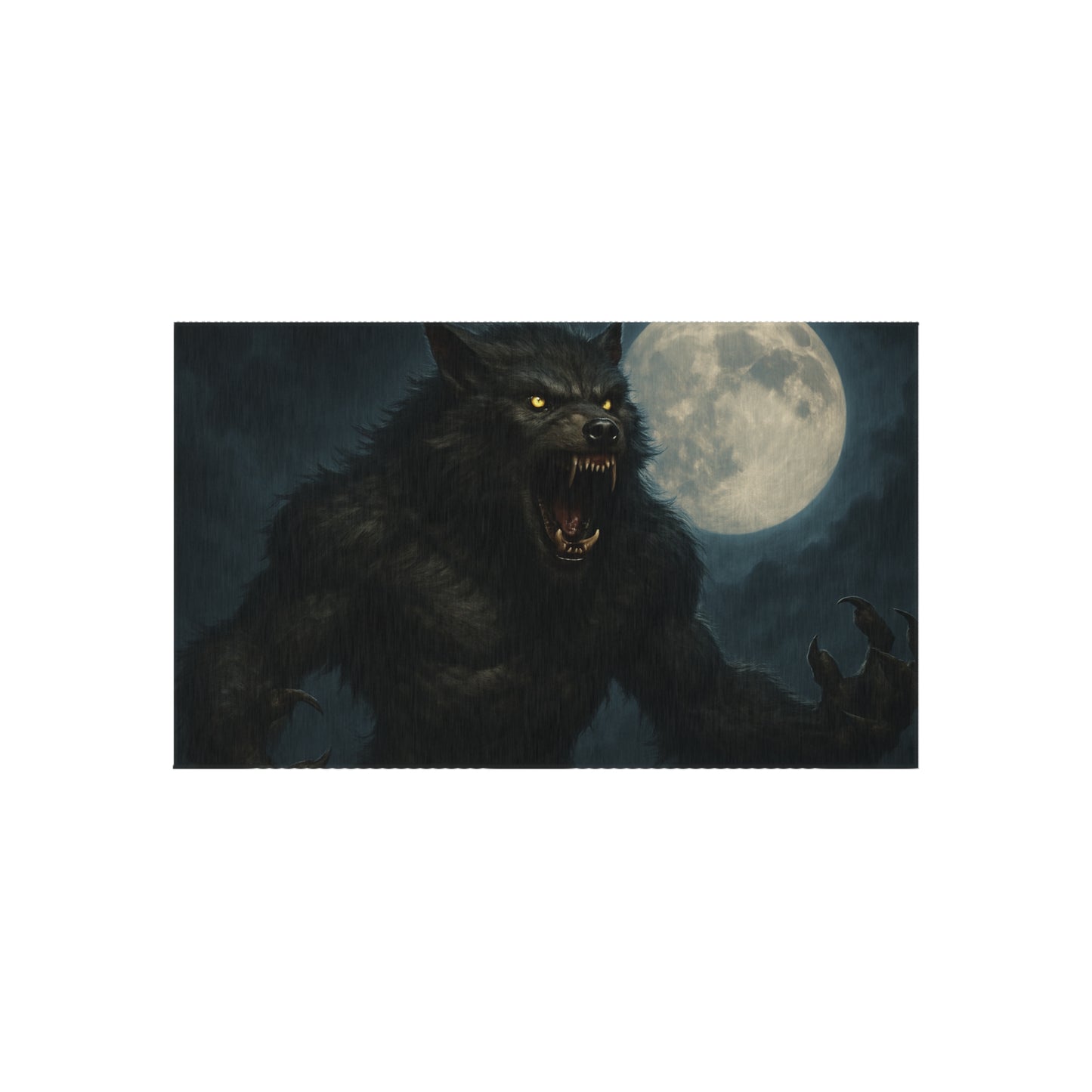 Spooky werewolf moon outdoor rug featuring a full moon horror design, perfect for patio decor and Halloween-themed outdoor spaces.