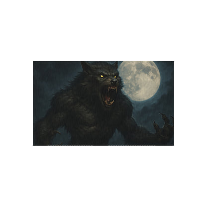 Spooky werewolf moon outdoor rug featuring a full moon horror design, perfect for patio decor and Halloween-themed outdoor spaces.