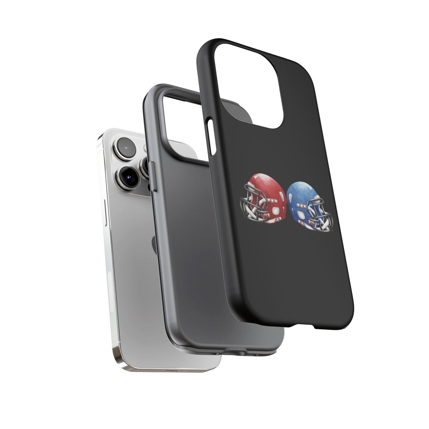 Red and blue football helmet tough phone case for iPhone by Printify, with protective and rugged design.