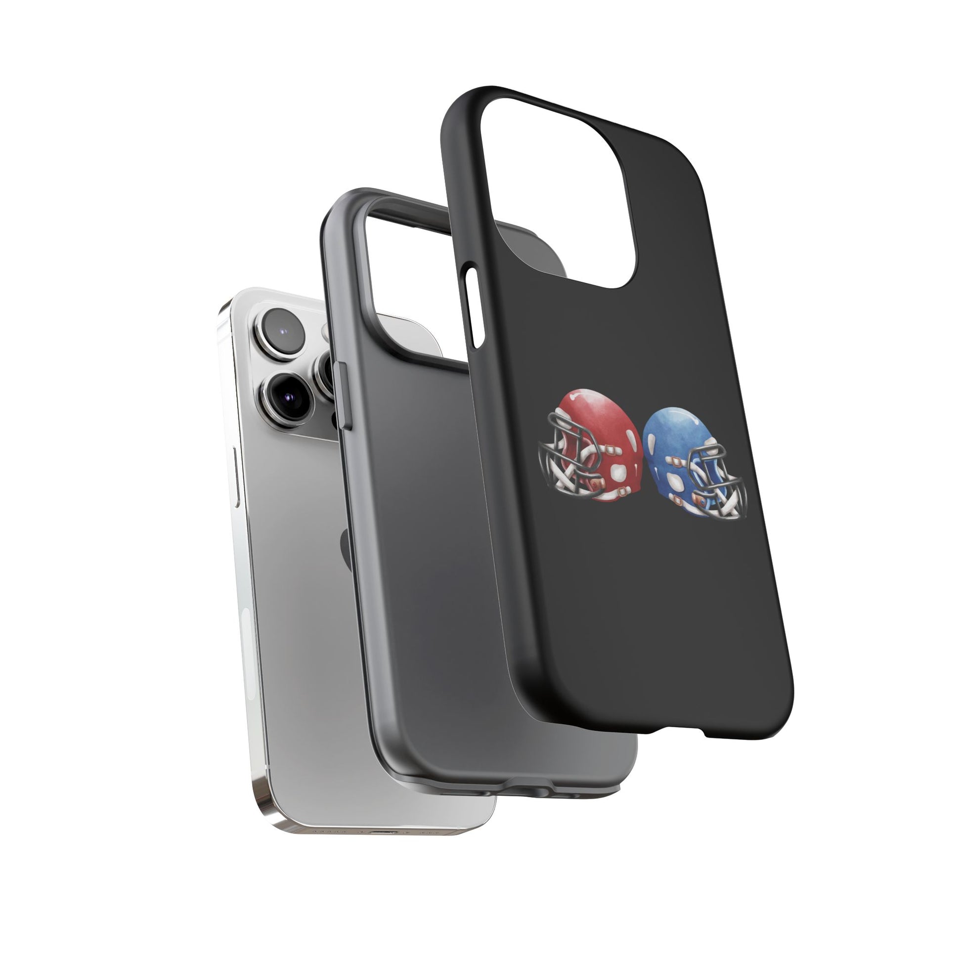 Red and blue football helmet tough phone case for iPhone by Printify, with protective and rugged design.