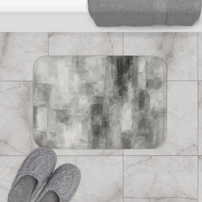 Gray abstract bath mat by Printify, soft modern bathroom rug with luxurious feel and stylish contemporary design.
