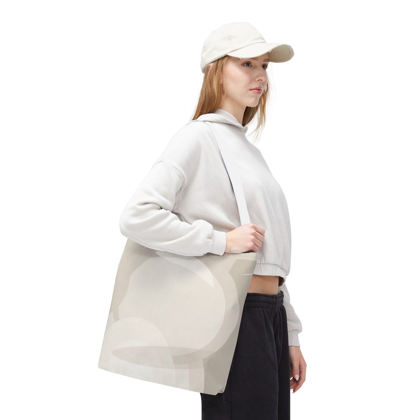 Neutral Abstract Circle Pattern Tote Bag | Minimal Beige AOP Canvas