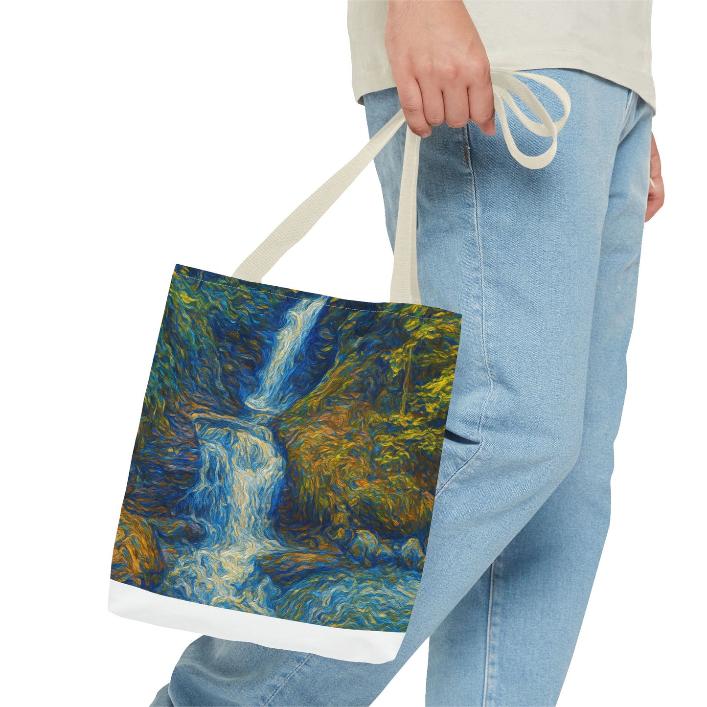 Nature-Inspired Tote Bag, Artistic Eco-Friendly Shopper, Waterfall Design, Reusable Market Bag, Gift for Nature Lovers - TRV