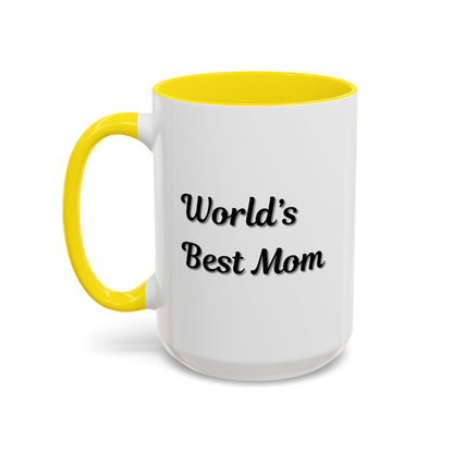 Black-ceramic "World's Best Mom" accent coffee mug with a sleek trim, ideal for Mother's Day gift.