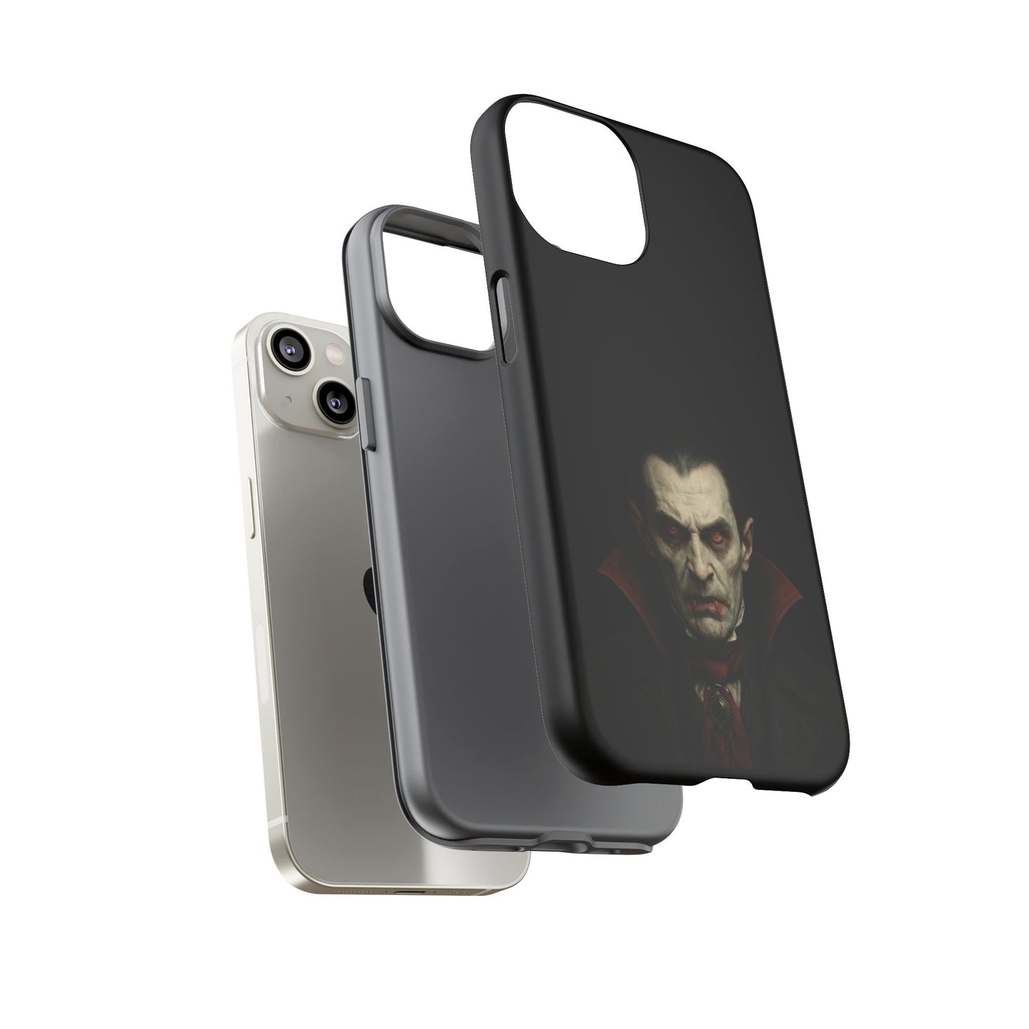 Gothic vampire portrait phone case for iPhone featuring Dracula horror design, made by Printify.