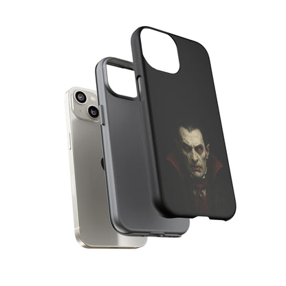 Gothic vampire portrait phone case for iPhone featuring Dracula horror design, made by Printify.