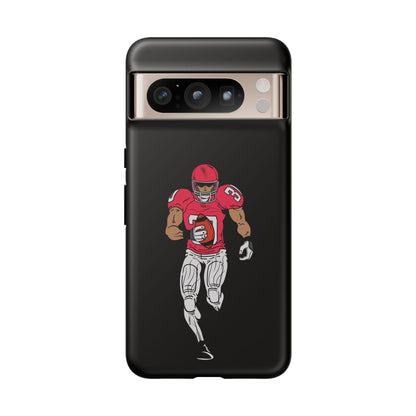 Black football player tough phone case for iPhone, durable protective sports-themed case by Printify featuring athletic design.