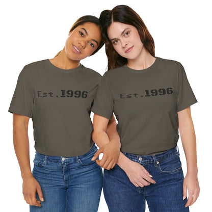 Vintage Est. 1996 T-shirt by Printify featuring a classic birthday design, ideal for celebrating a birth year milestone.