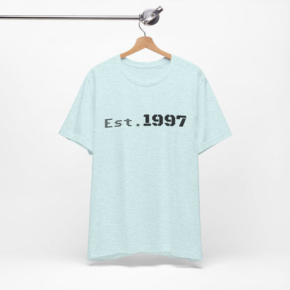 Vintage 1997 Established T-Shirt by Printify featuring classic design and casual fit on soft cotton fabric.