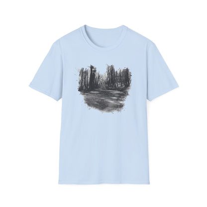 Unisex Softstyle T-Shirt with Abstract Landscape Art, Casual Wear, Gift for Art Lovers, Everyday Fashion, Nature Inspired Tee - TRV