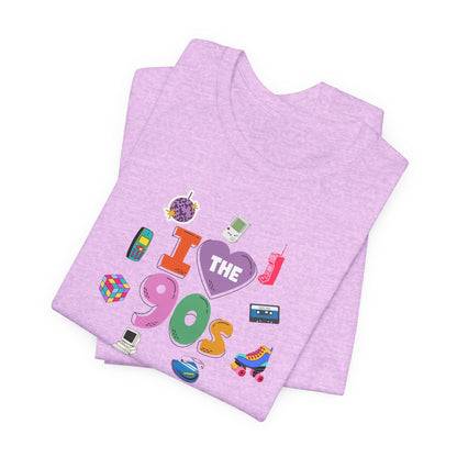 I  Love the 90's Short Sleeve Tee - Retro Graphic Tee, Vintage Style Shirt, Perfect for Casual Outings, 90s Nostalgia Apparel